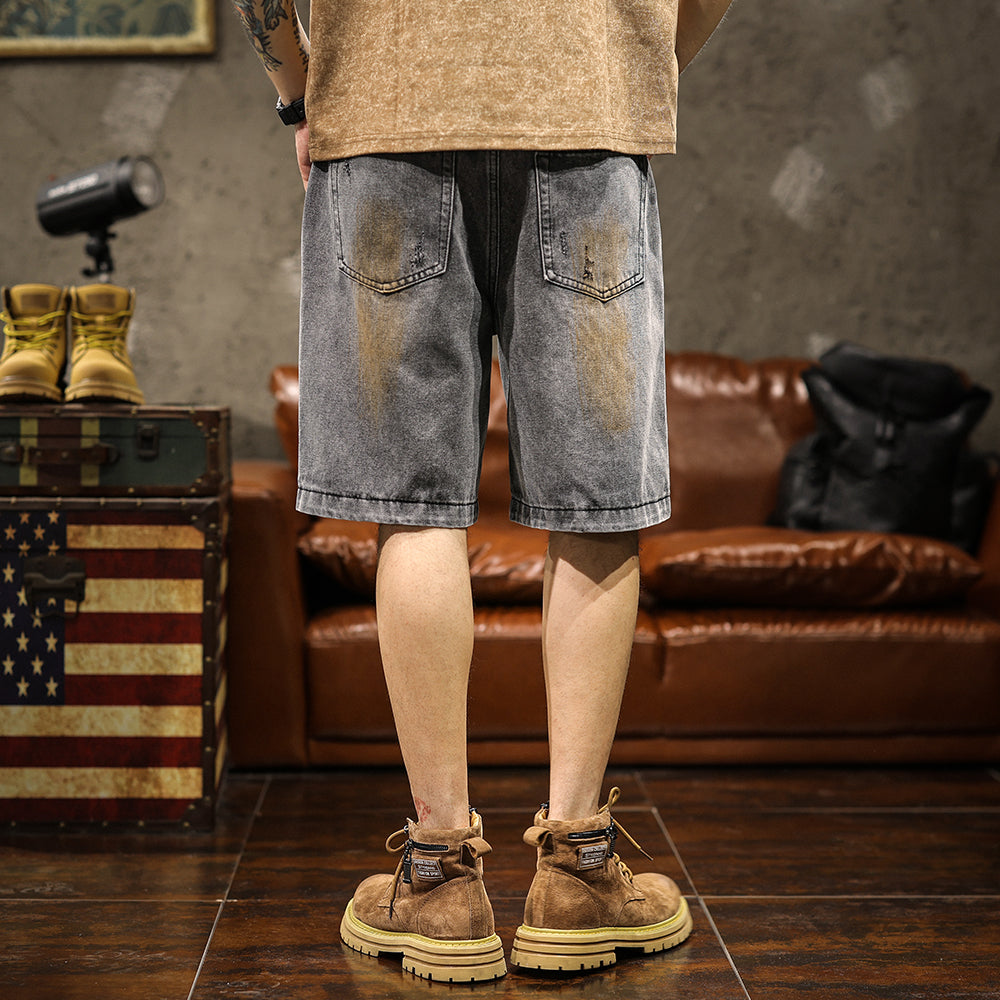 Ripped Straight Denim Shorts A1010