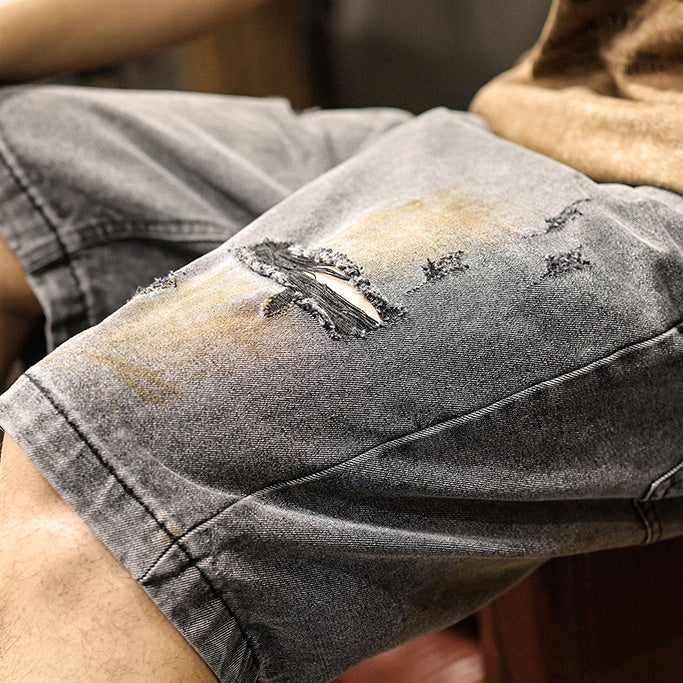 Ripped Straight Denim Shorts A1010
