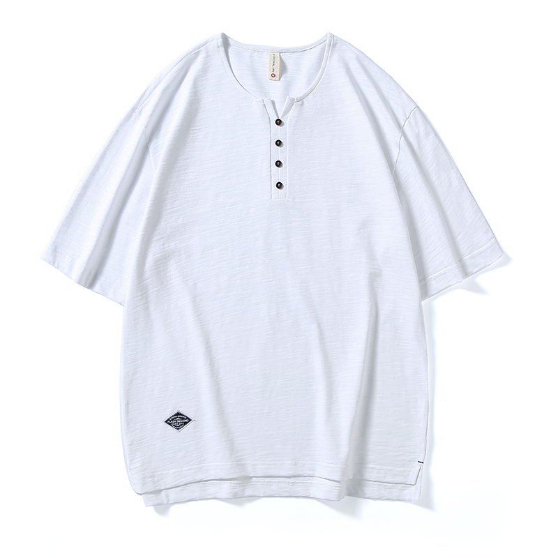 Henry Collar Short-sleeved Simple T-shirt A0966
