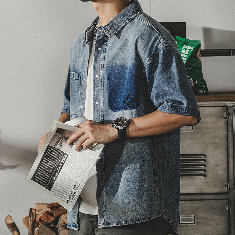 Retro Washed Tooling Denim Shirt A0133