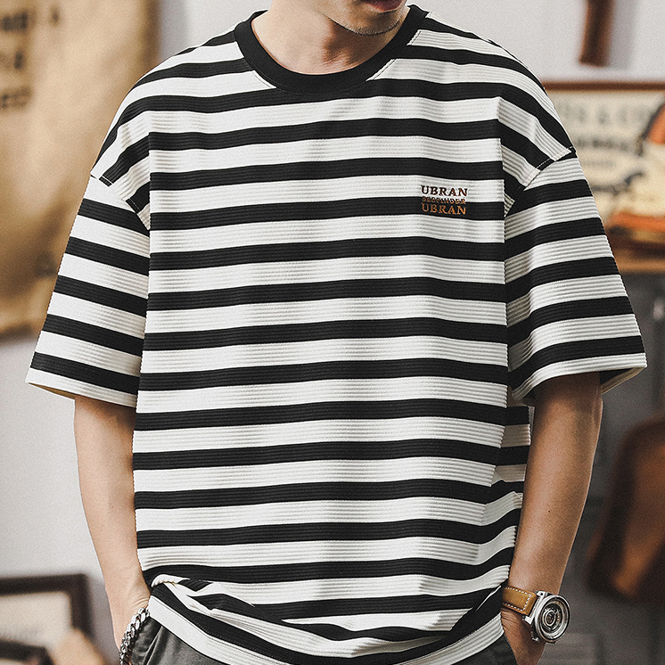 Short-sleeved T-shirt Striped Top A0961