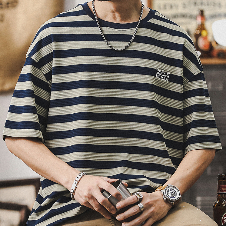 Short-sleeved T-shirt Striped Top A0961