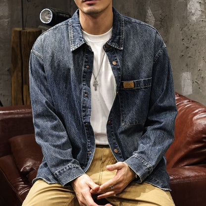 Washed Blue Denim Long Sleeve Shirt A1084