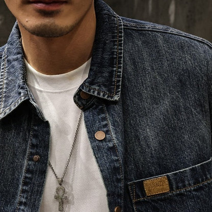 Washed Blue Denim Long Sleeve Shirt A1084
