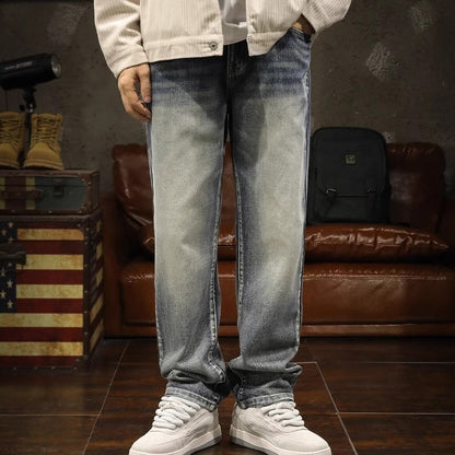 Washed Jeans Straight Pants A1113