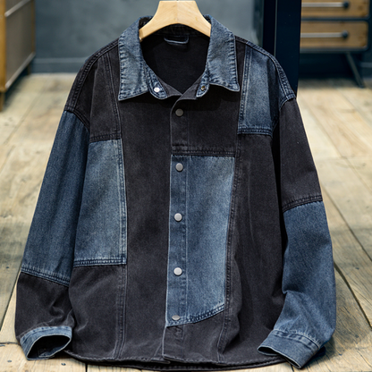 American Spliced Long-sleeved Denim Shirt A0794