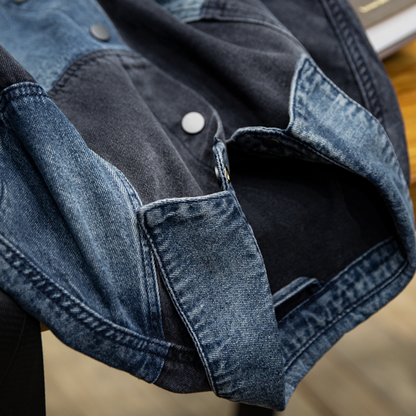 American Spliced Long-sleeved Denim Shirt A0794