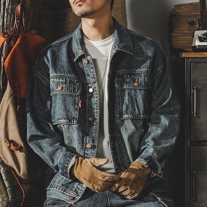 Classic Vintage Distressed Washed Denim Jacket A0800