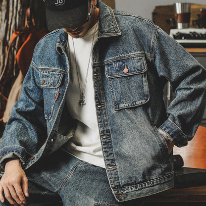 Classic Vintage Distressed Washed Denim Jacket A0800