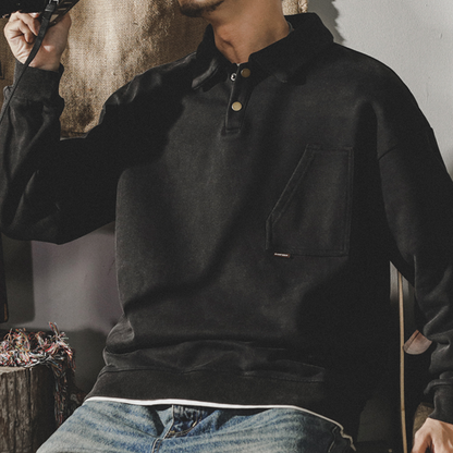 Distressed Lapel POLO Sweatshirt A0873