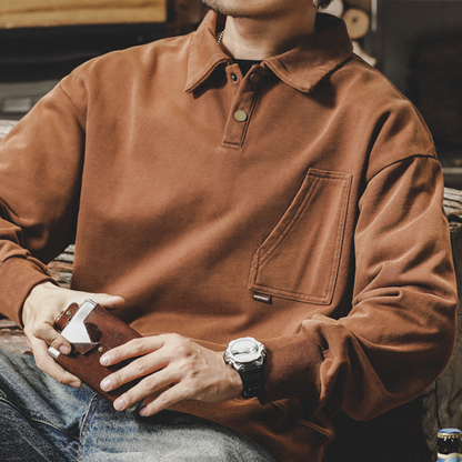 Distressed Lapel POLO Sweatshirt A0873