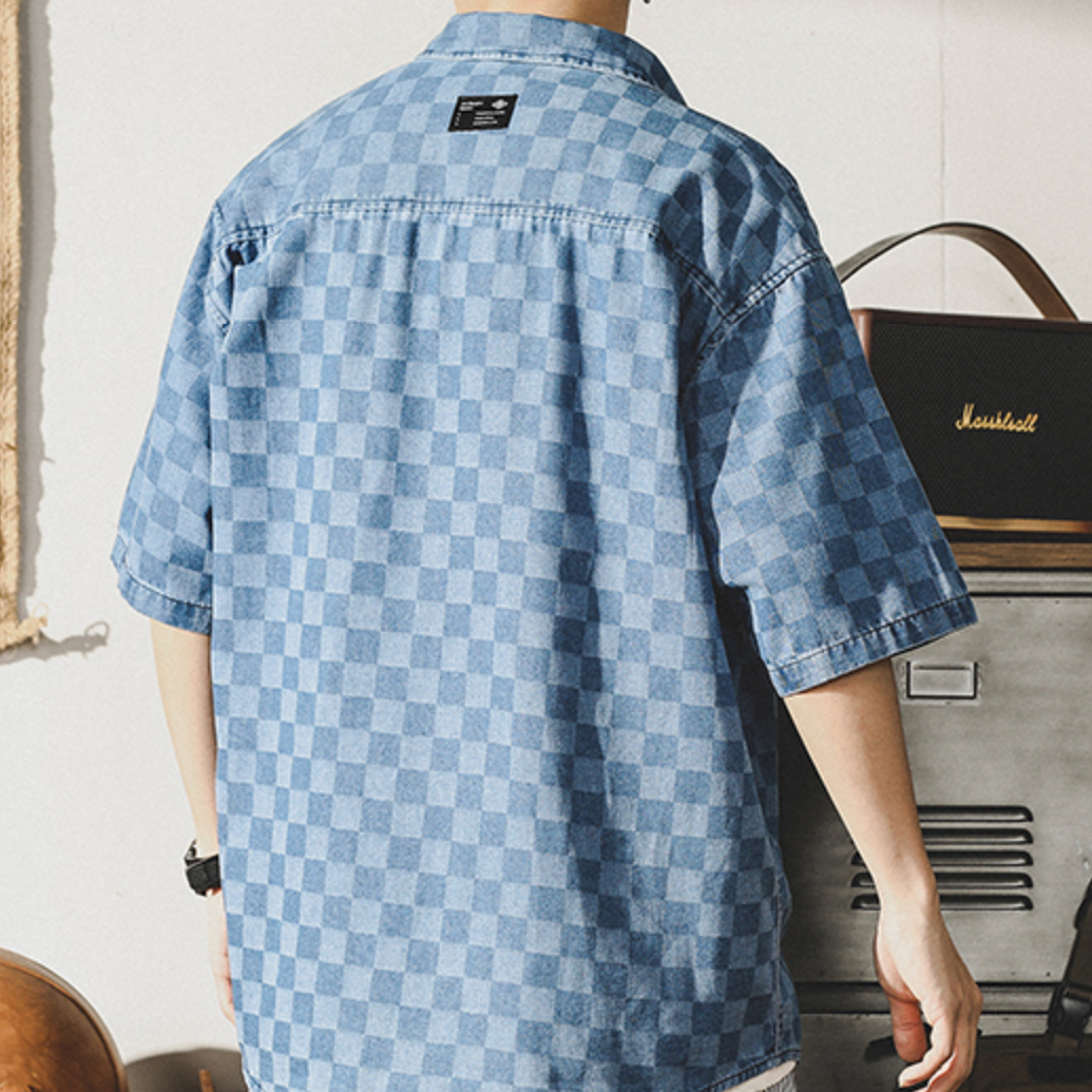 Color-woven Checkerboard Plaid Shirt A0986