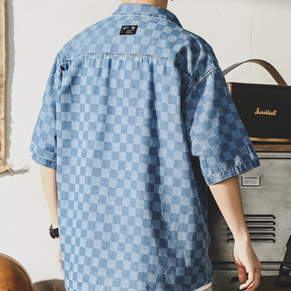 Color-woven Checkerboard Plaid Shirt A0986