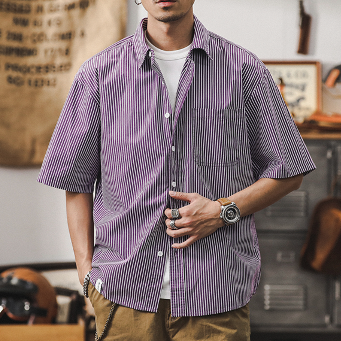Striped Shirt Short Sleeve A0994