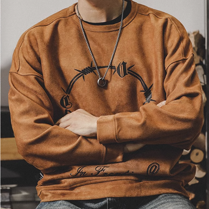 Suede Round Neck Sweatshirt A0308