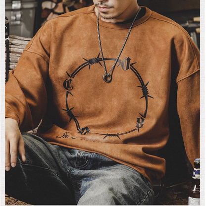 Suede Round Neck Sweatshirt A0308