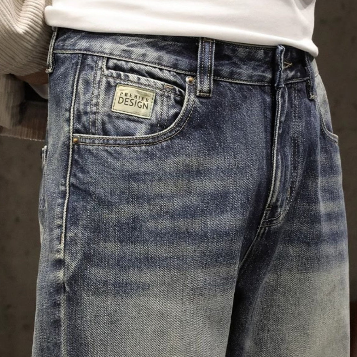 Washed Jeans Straight Pants A1113