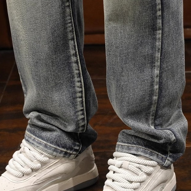 Washed Jeans Straight Pants A1113