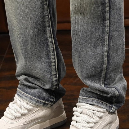 Washed Jeans Straight Pants A1113