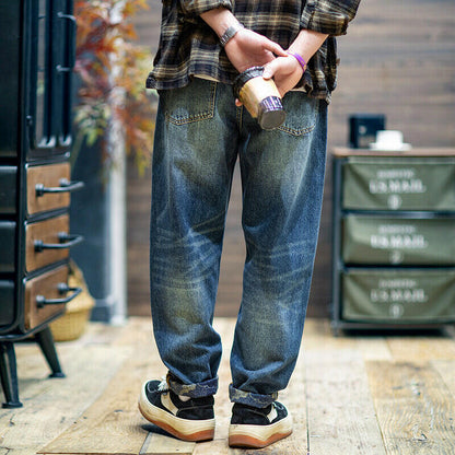 Broken Hole Jeans Loose Tapered Casual Pants A0471