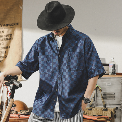 Color-woven Checkerboard Plaid Shirt A0986