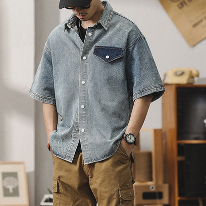 Summer Denim Shirt Short-sleeved A1017