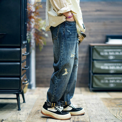 Broken Hole Loose Straight Jeans A0455