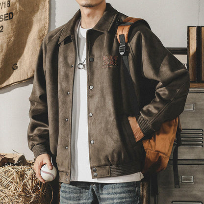Suede Baseball Padded Jacket A0629