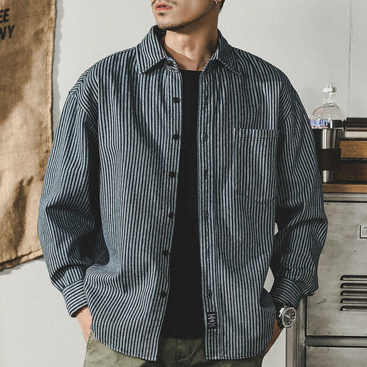 Striped Long-sleeved Retro Shirt A0091