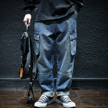 Multi Pocket Loose Straight Jeans P0038.