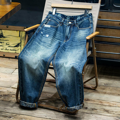 Broken Hole Jeans Loose Tapered Casual Pants A0471