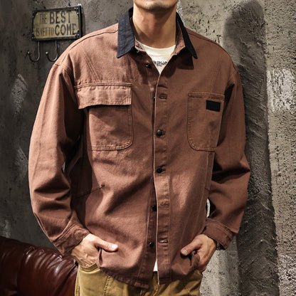 Splice Lapel Denim Shirt Jacket  A1056