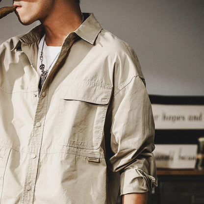 Pocket Long-sleeved Loose Shirt A0092