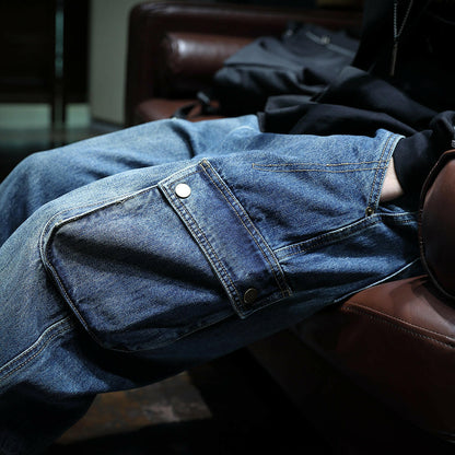 Multi Pocket Loose Straight Jeans P0038.