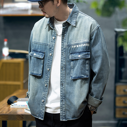American Retro Long-sleeved Denim Shirt A0889