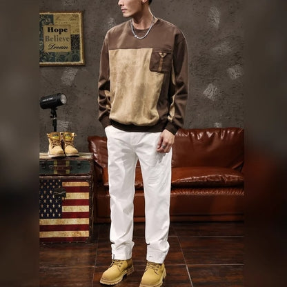 Splicing Round Neck Sweatshirt A1061