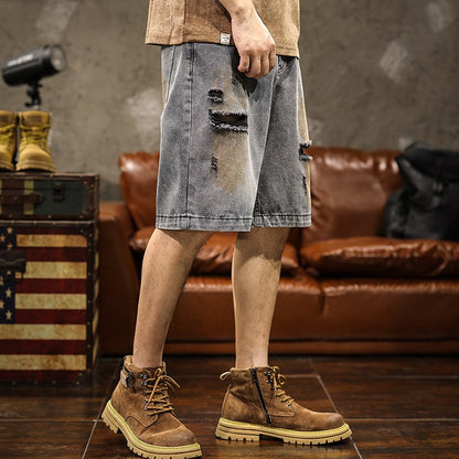 Ripped Straight Denim Shorts A1010