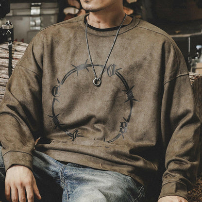 Suede Round Neck Sweatshirt A0308