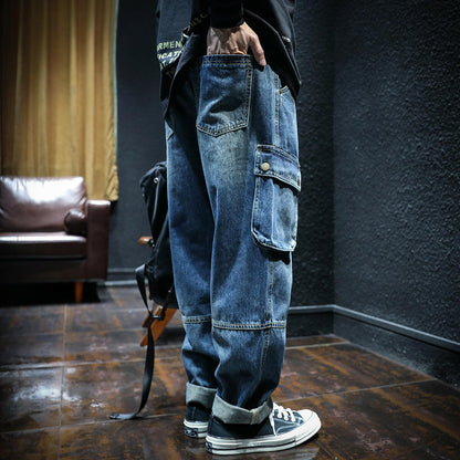 Multi Pocket Loose Straight Jeans P0038.