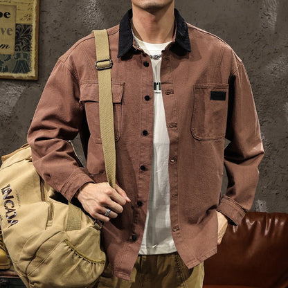 Splice Lapel Denim Shirt Jacket  A1056