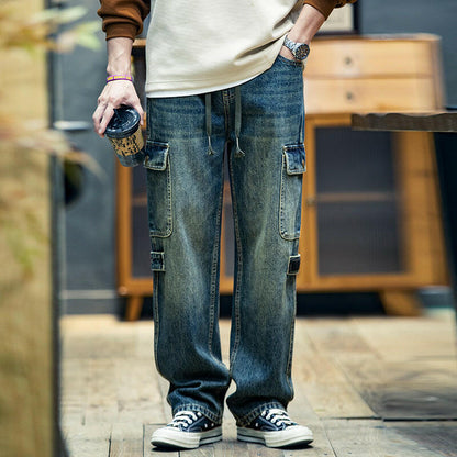 Straight Jeans Loose Multi-Pocket Pants A0378