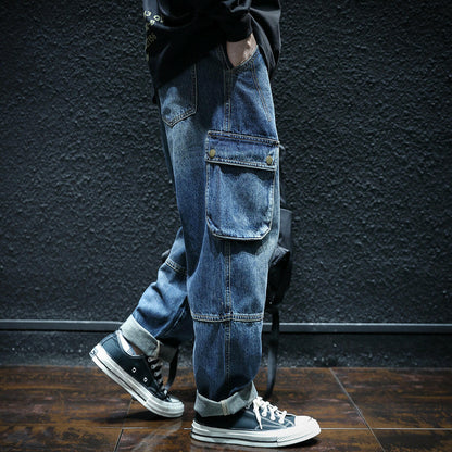 Multi Pocket Loose Straight Jeans P0038.