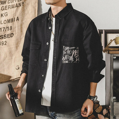 Pocket Print Long-sleeved Tooling Shirt A0114