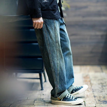 Embroidery Straight Jeans Loose Cotton Pants A0447