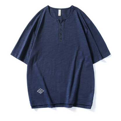 Henry Collar Short-sleeved Simple T-shirt A0966