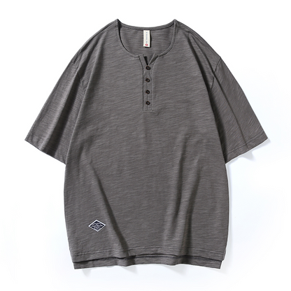 Henry Collar Short-sleeved Simple T-shirt A0966