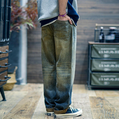 Yellow Mud Dye Straight Jeans Loose Pants A0531