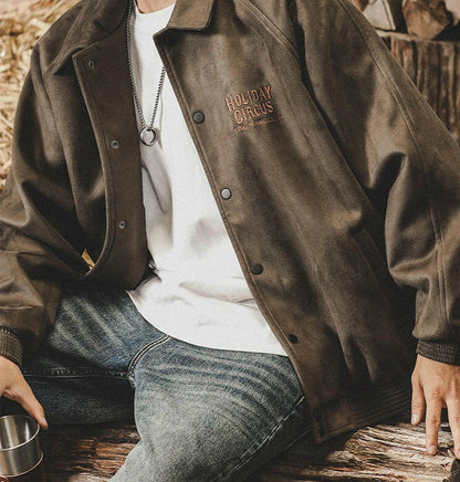 Suede Baseball Padded Jacket A0629