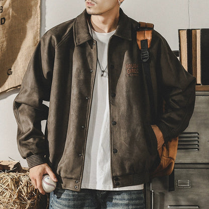 Suede Baseball Padded Jacket A0629