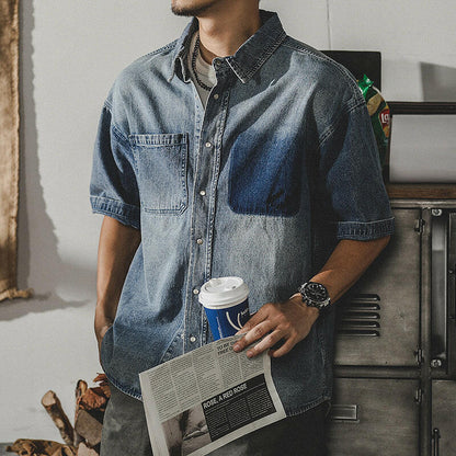 Retro Washed Tooling Denim Shirt A0133